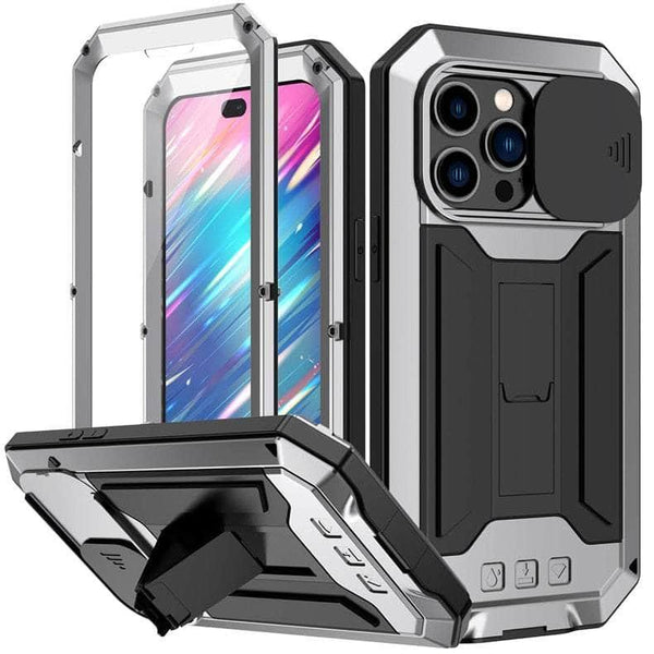 Casebuddy Silver / For iPhone 15 iPhone 15 Full Body Rugged Armor Shockproof Metal Cover