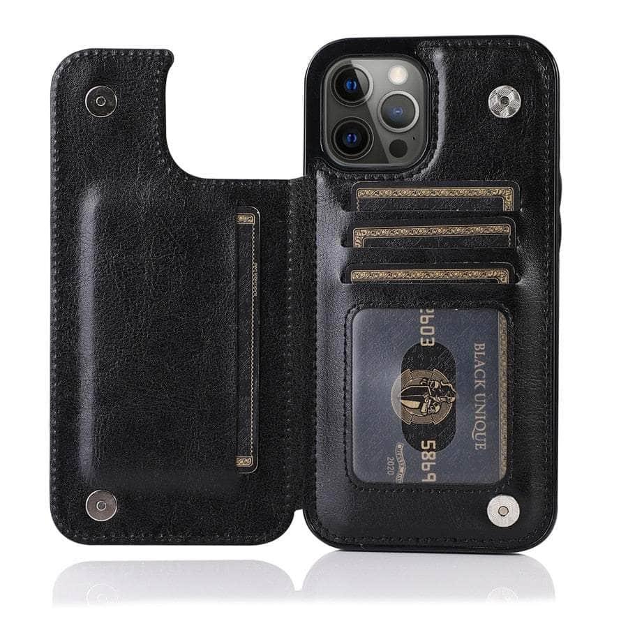 Casebuddy Black / iPhone 15 Pro iPhone 15 Pro Wallet Double Button Card Stand