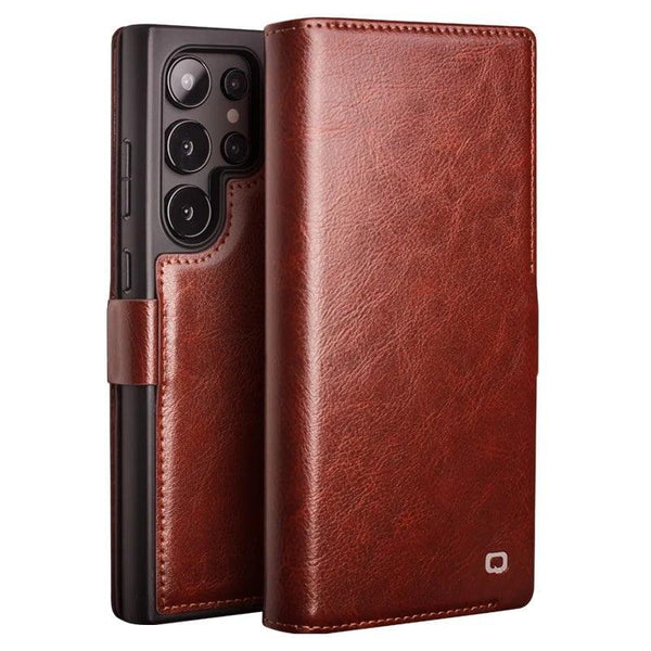 Casebuddy Black / Samsung S24 Qialino Galaxy S24 Genuine Leather Wallet Case