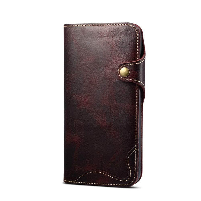 Casebuddy Claret / For iPhone 15 Real Leather iPhone 15 Vintage Card Case