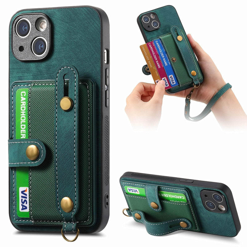 Casebuddy Green / for iPhone 15 Vegan Leather iPhone 15 Wallet Case