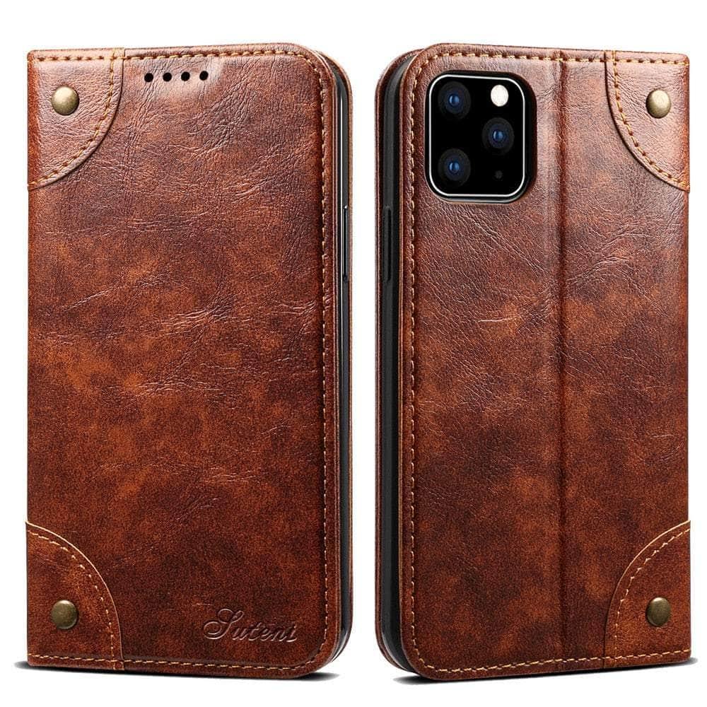Casebuddy light brown / For Iphone 15 Classic iPhone 15 Wallet Flip Genuine Leather Case