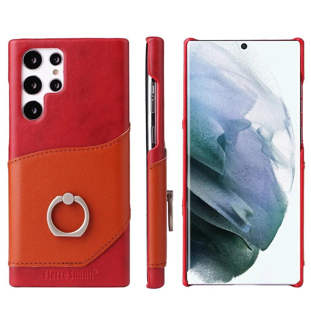 Casebuddy Red / Samsung S24 Galaxy S24 Real Genuine Leather Ring Cover