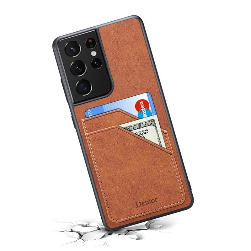 Casebuddy Brown / S24 Ultra Galaxy S24 Ultra Luxury Vegan Leather Card Slot Case