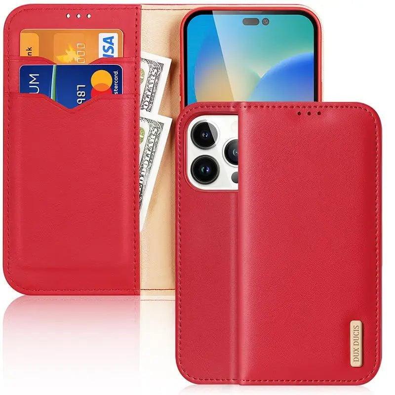 Casebuddy For Iphone 15 / Red iPhone 15 Dux Ducis Luxury Genuine Leather Wallet