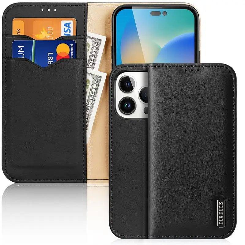 Casebuddy For Iphone 15 / black iPhone 15 Dux Ducis Luxury Genuine Leather Wallet