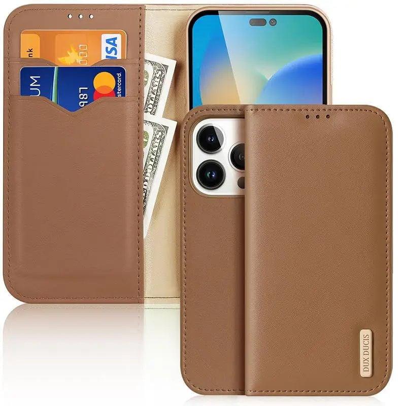 Casebuddy For Iphone 15 / Brown iPhone 15 Dux Ducis Luxury Genuine Leather Wallet