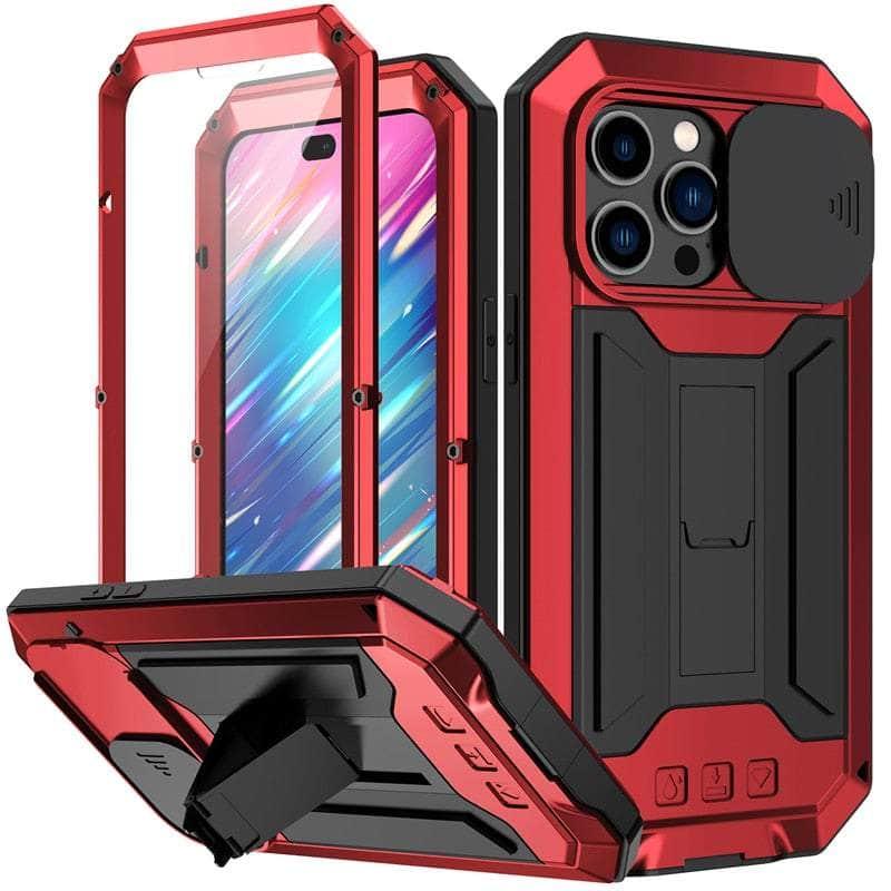Casebuddy Red / For iPhone 15 iPhone 15 Full Body Rugged Armor Shockproof Metal Cover
