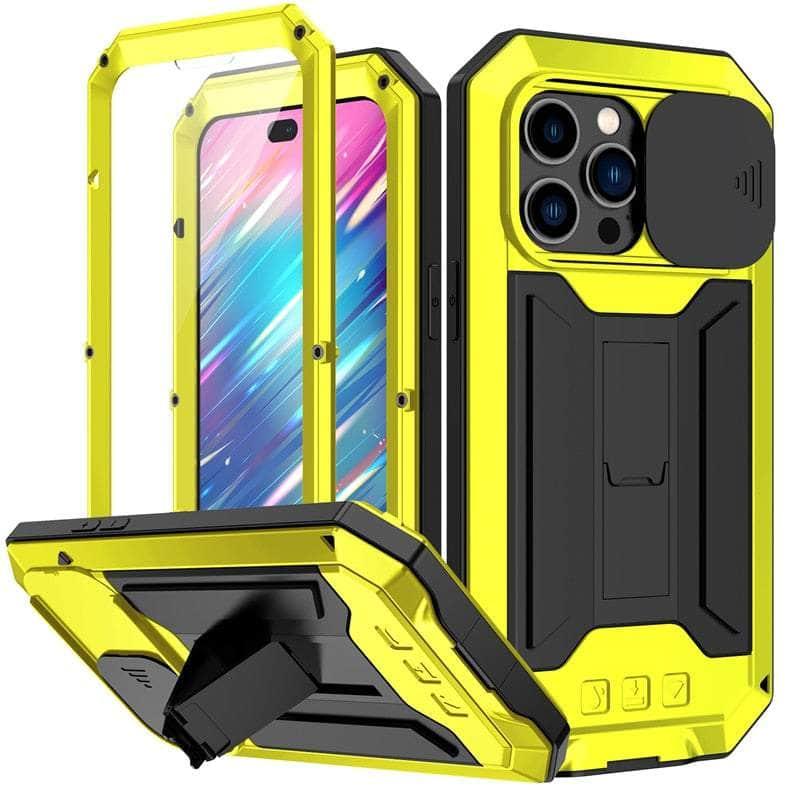 Casebuddy Yellow / For iPhone 15 iPhone 15 Full Body Rugged Armor Shockproof Metal Cover