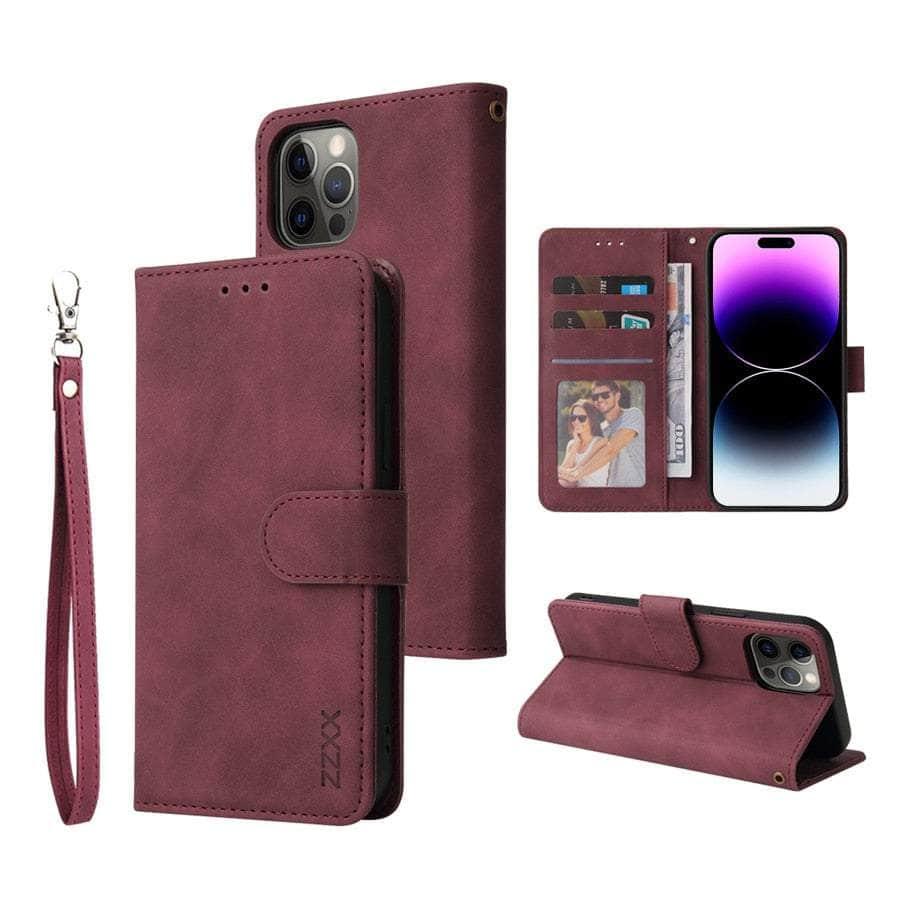 Casebuddy Wine red / iPhone 15 Pro Max iPhone 15 Pro Max Leather Wallet Case