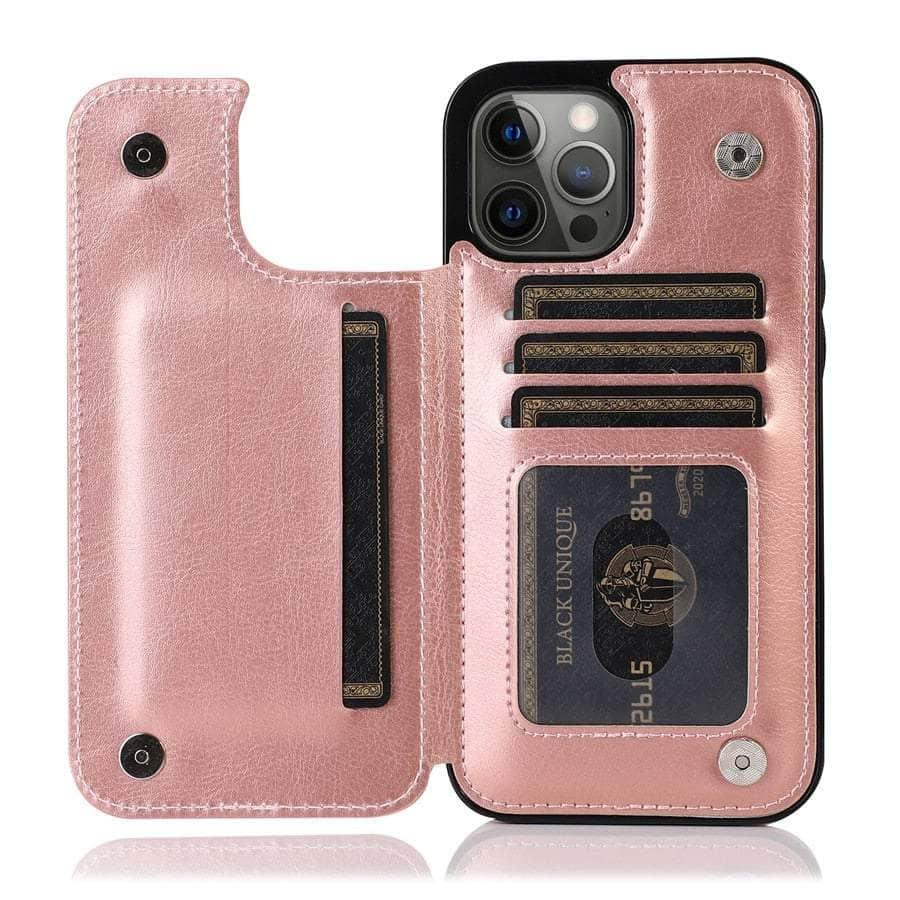 Casebuddy Rose gold / iPhone 15 Pro Max iPhone 15 Pro Max Wallet Double Button Card Stand