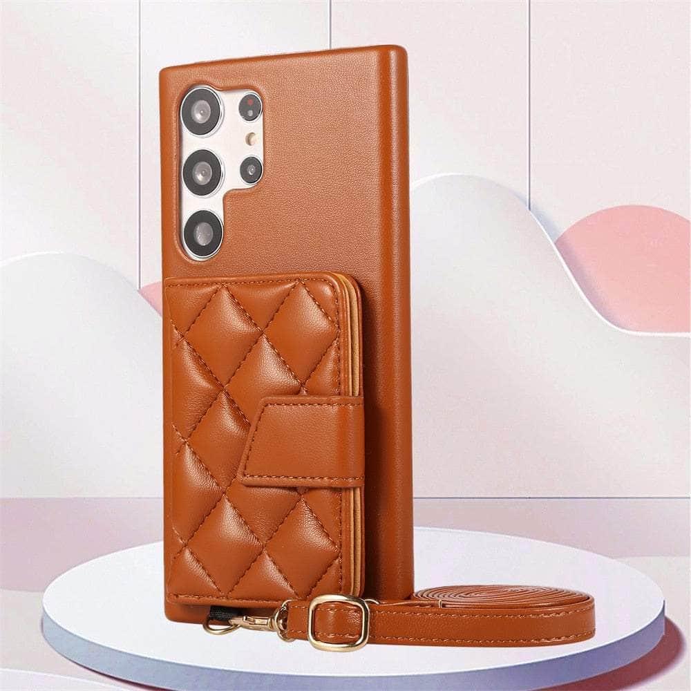 Casebuddy Brown / For Galaxy S23 FE Leather Plaid Galaxy S23 FE Wallet