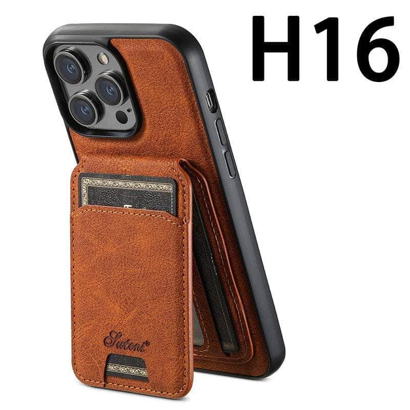Casebuddy Combination Khaki / For IPhone 15 Pro Magnetic iPhone 15 Pro Leather Card Case