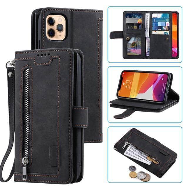 CaseBuddy Australia Casebuddy For iPhone 13 Mini / Black 9 Cards Zipper Flip iPhone 13 Mini Leather Case