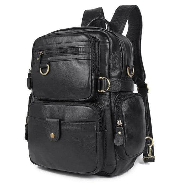 CaseBuddy Australia black Black Brown Genuine Leather Backpack