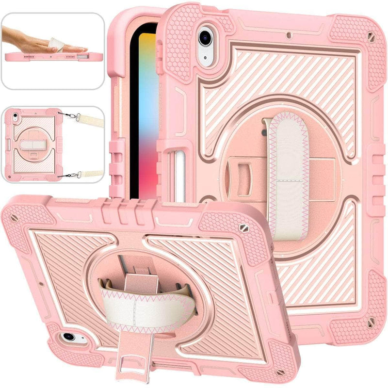 Casebuddy Rose Gold / iPad 10th 10.9 2022 iPad 10 2022 Pencil Holder 360 Hand Strap Rugged Cover