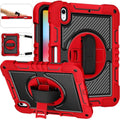 Casebuddy Red Black / iPad 10th 10.9 2022 iPad 10 2022 Pencil Holder 360 Hand Strap Rugged Cover