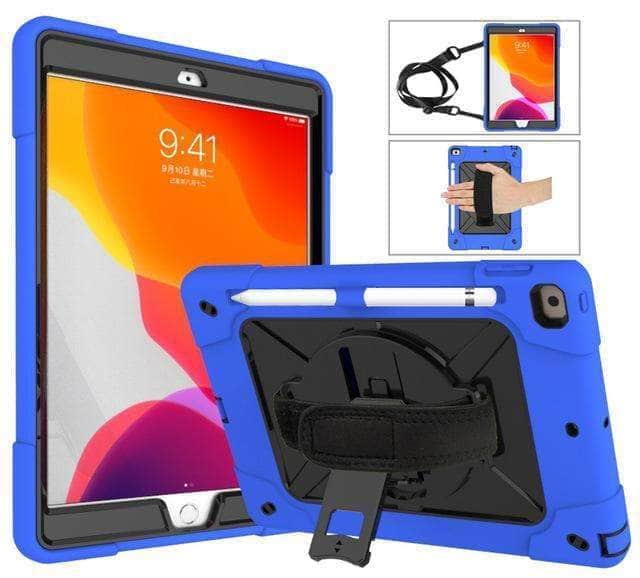 CaseBuddy Casebuddy Dark Blue  Black Conelz iPad 10.2 2019/2020 (iPad 7/8) Heavy Duty Rugged Shockproof 360 Rotatable Kickstand Hand Strap Case