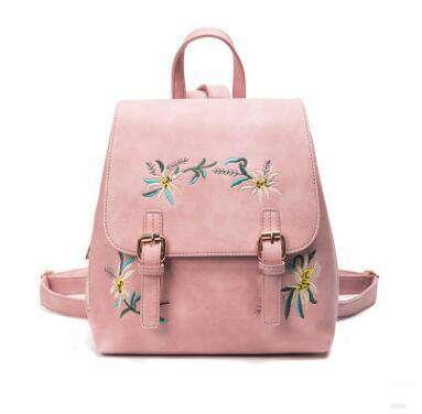 DIDA BEAR Women Leather Backpacks School Rucksack Embroidery Flowers - CaseBuddy