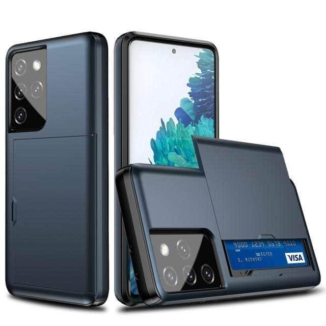 CaseBuddy Australia Casebuddy for Galaxy S21 Plus / Deep blue Dual Layer Slide Card Slot Samsung Galaxy Protective Hard Case