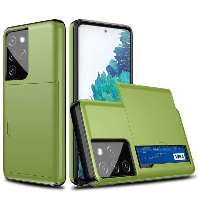 CaseBuddy Australia Casebuddy for Galaxy S21 Plus / Green Dual Layer Slide Card Slot Samsung Galaxy Protective Hard Case