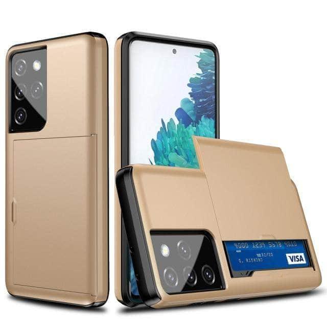 CaseBuddy Australia Casebuddy for Galaxy S21 Plus / Gold Dual Layer Slide Card Slot Samsung Galaxy Protective Hard Case