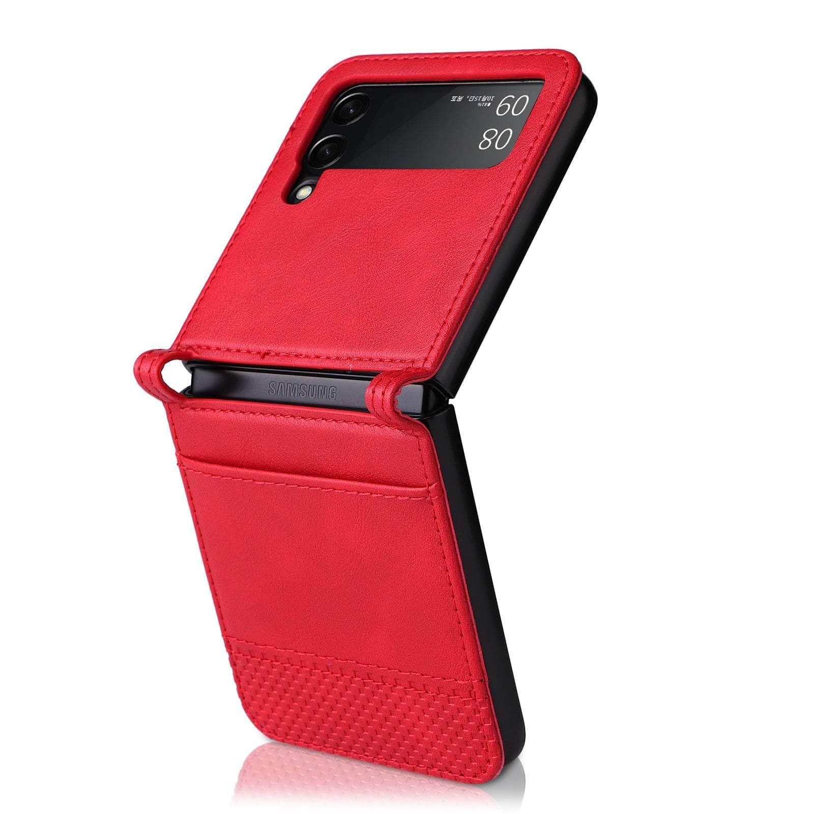 Casebuddy Red / for Samsung Z Flip 3 Galaxy Z Flip 3 Card Pocket Leather Case