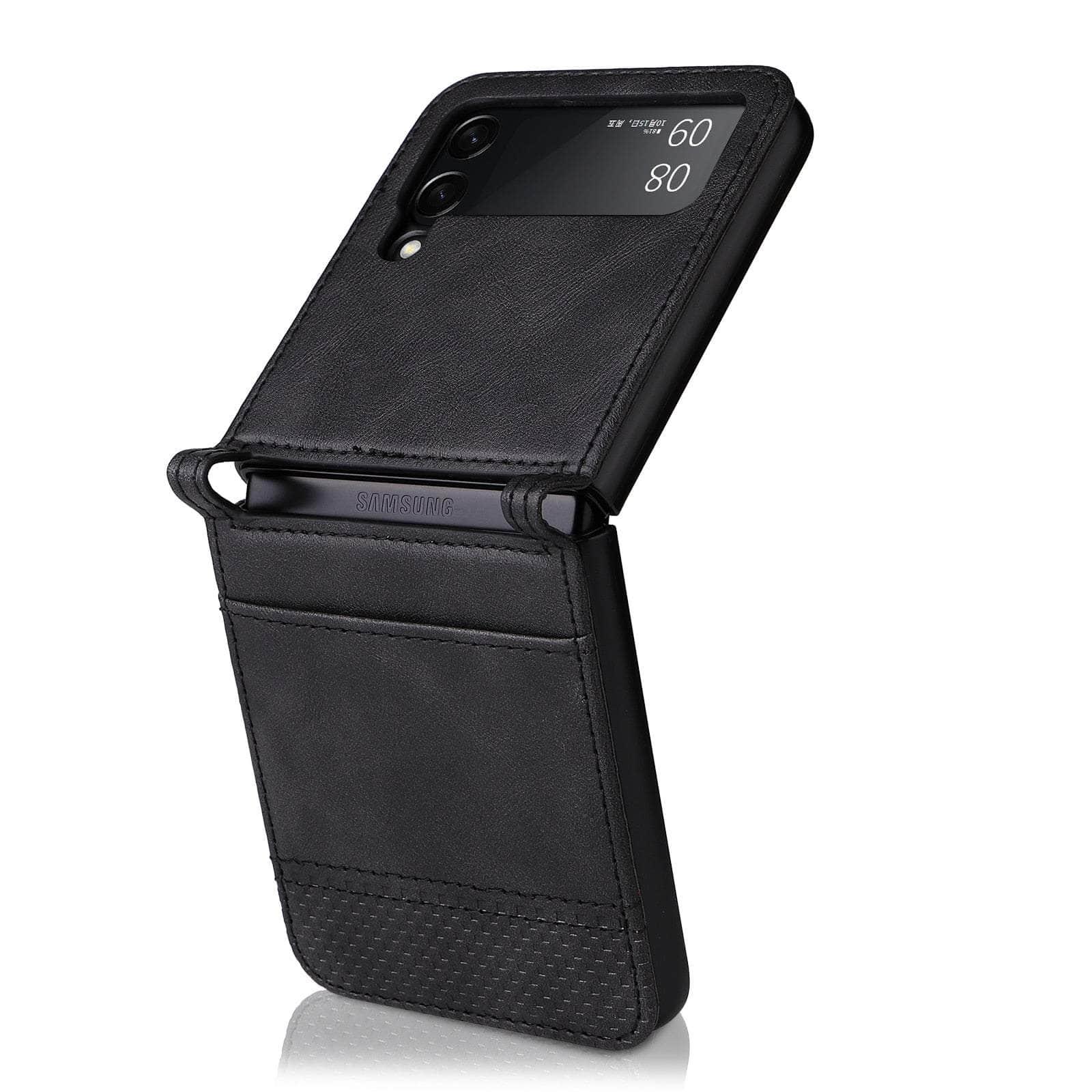 Casebuddy Black / for Samsung Z Flip 3 Galaxy Z Flip 3 Card Pocket Leather Case