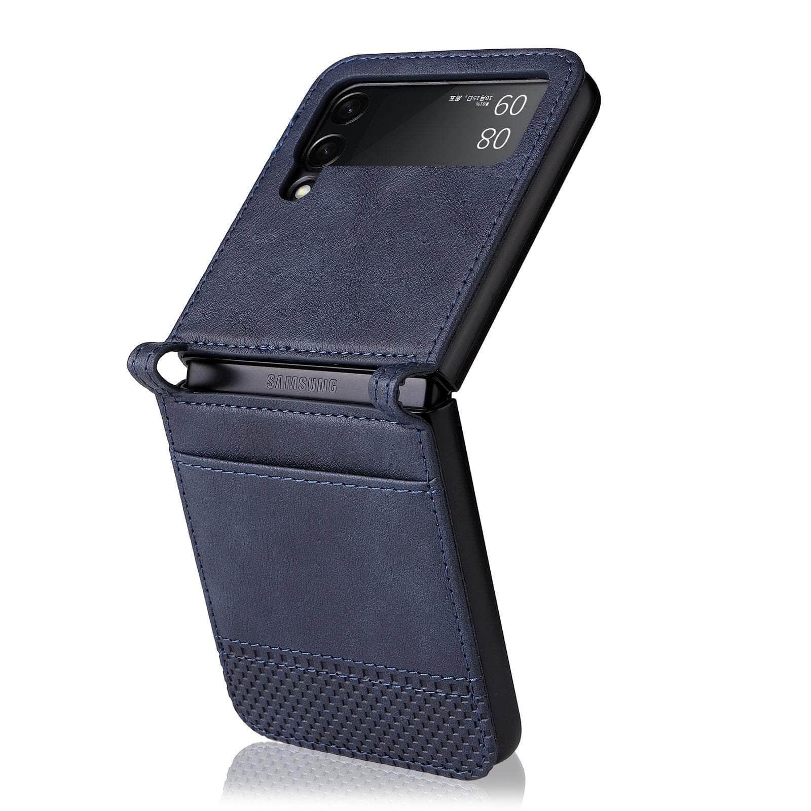 Casebuddy dark blue / for Samsung Z Flip 3 Galaxy Z Flip 3 Card Pocket Leather Case