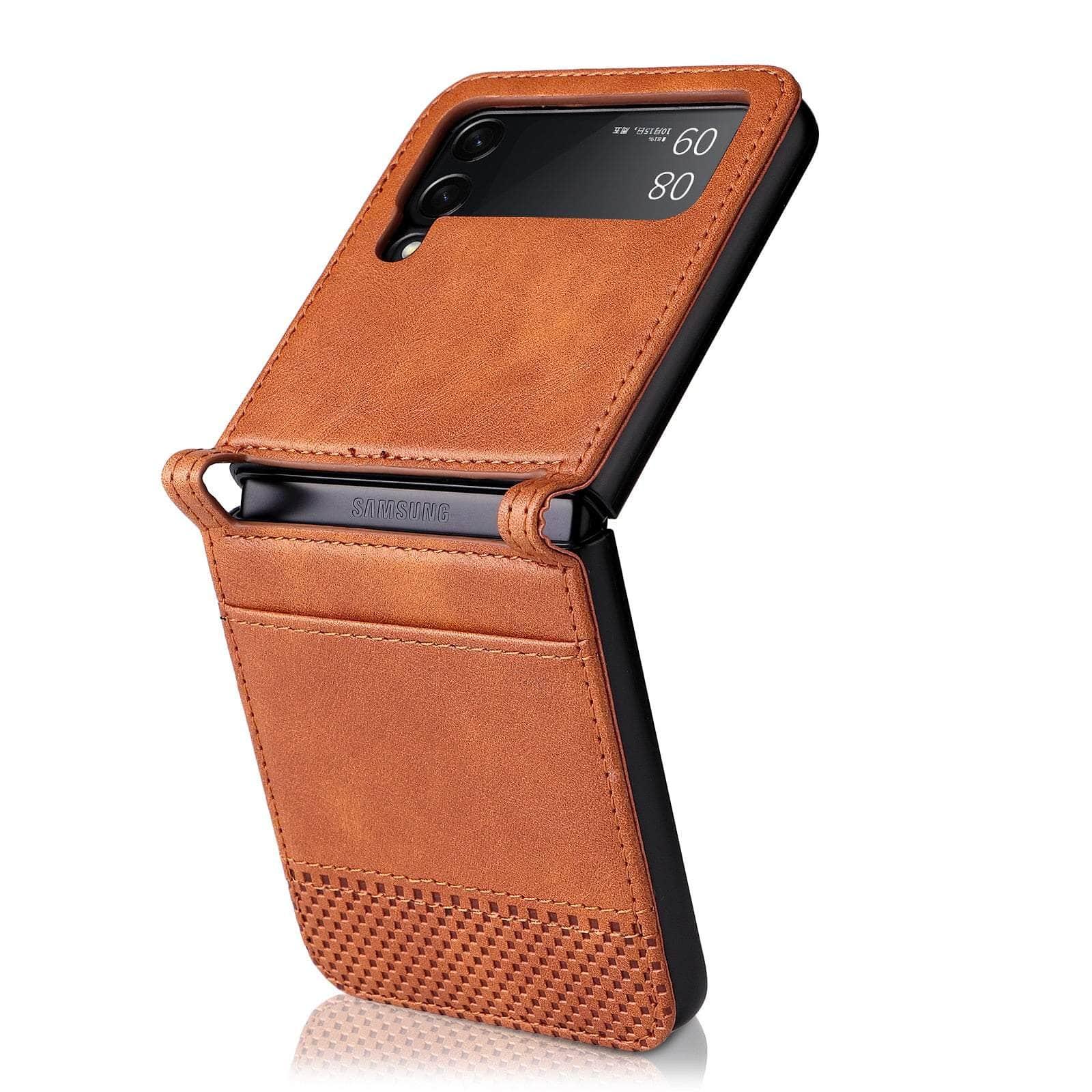 Casebuddy Auburn / for Samsung Z Flip 4 Galaxy Z Flip 4 Card Pocket Leather Case