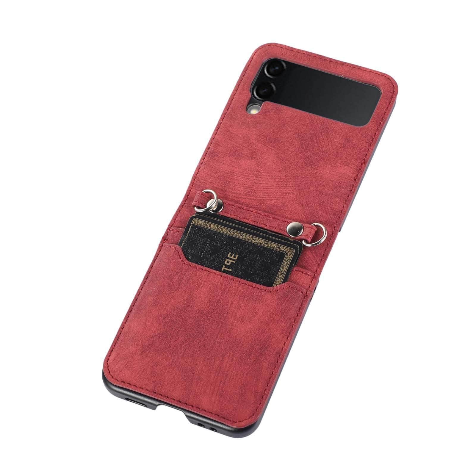 Casebuddy Red / Samsung Flip 4 Galaxy Z Flip 4 Lanyard Leather Case