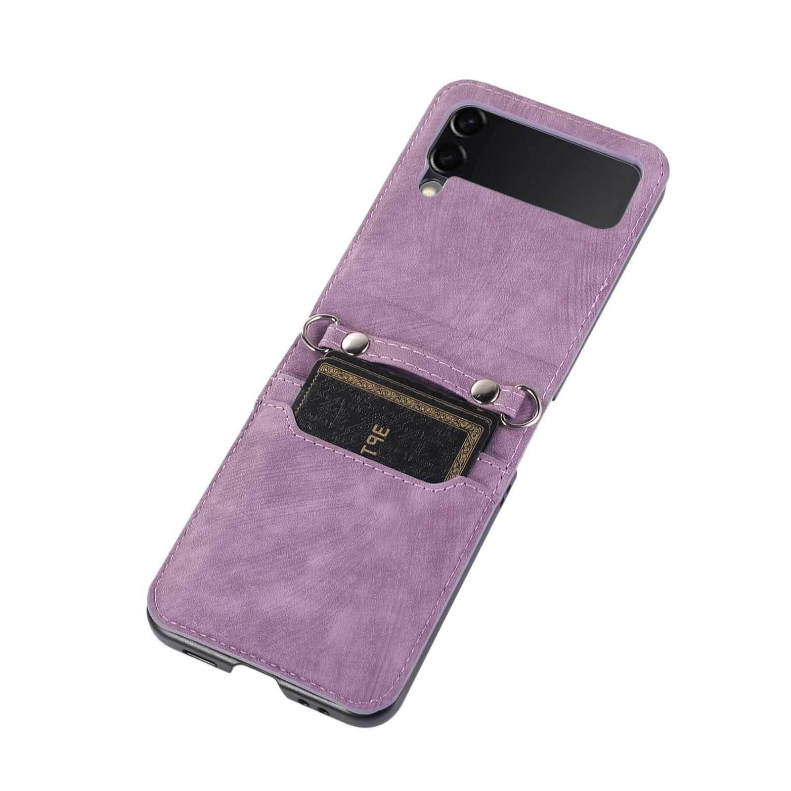 Casebuddy Purple / Samsung Flip 4 Galaxy Z Flip 4 Lanyard Leather Case