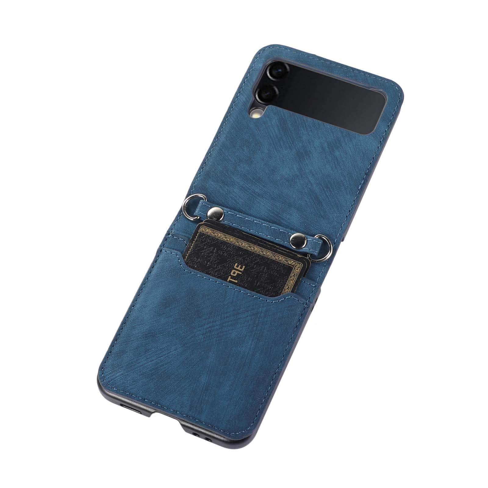 Casebuddy Blue / Samsung Flip 4 Galaxy Z Flip 4 Lanyard Leather Case