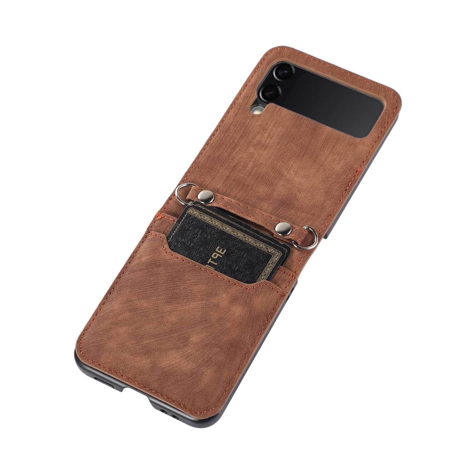 Casebuddy Brown / Samsung Flip 4 Galaxy Z Flip 4 Lanyard Leather Case