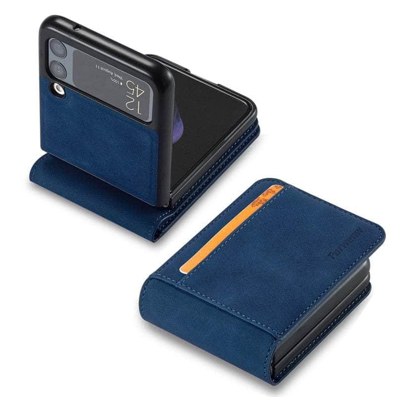 Casebuddy For Samsung Z Flip 4 / Blue Case Galaxy Z Flip 4 Luxury Leather Wallet