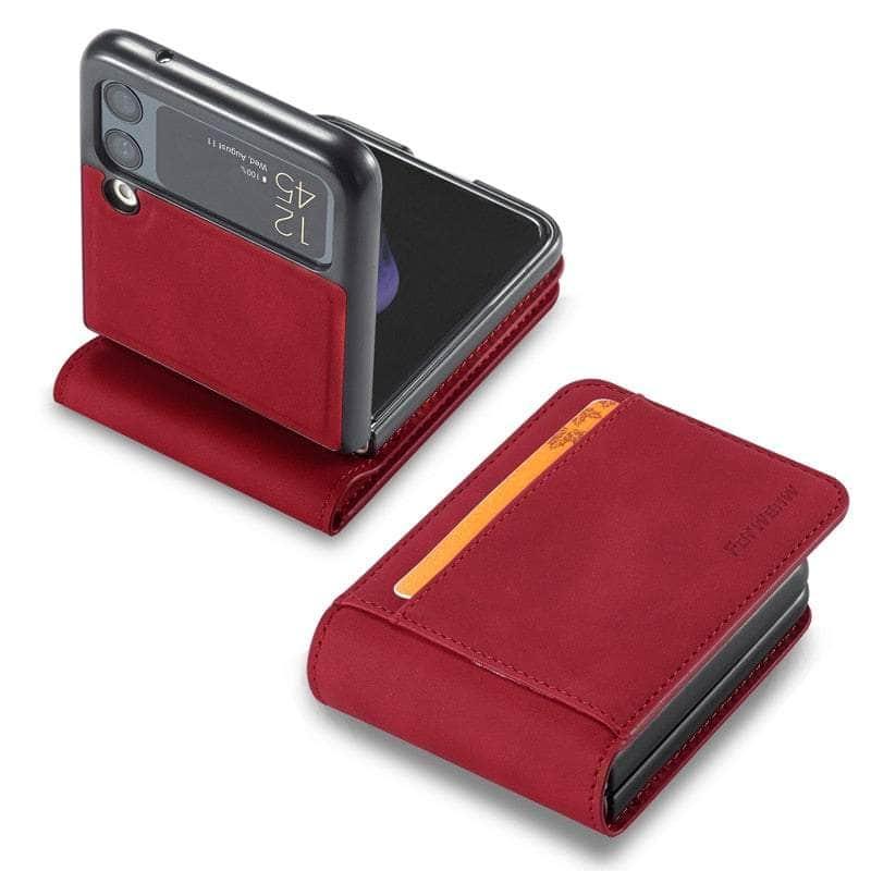 Casebuddy For Samsung Z Flip 4 / Red Case Galaxy Z Flip 4 Luxury Leather Wallet