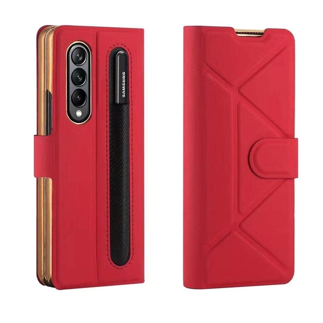Casebuddy Moldel A Red / For Z Fold 4 Galaxy Z Fold 4 Leather Magnetic Flip Case