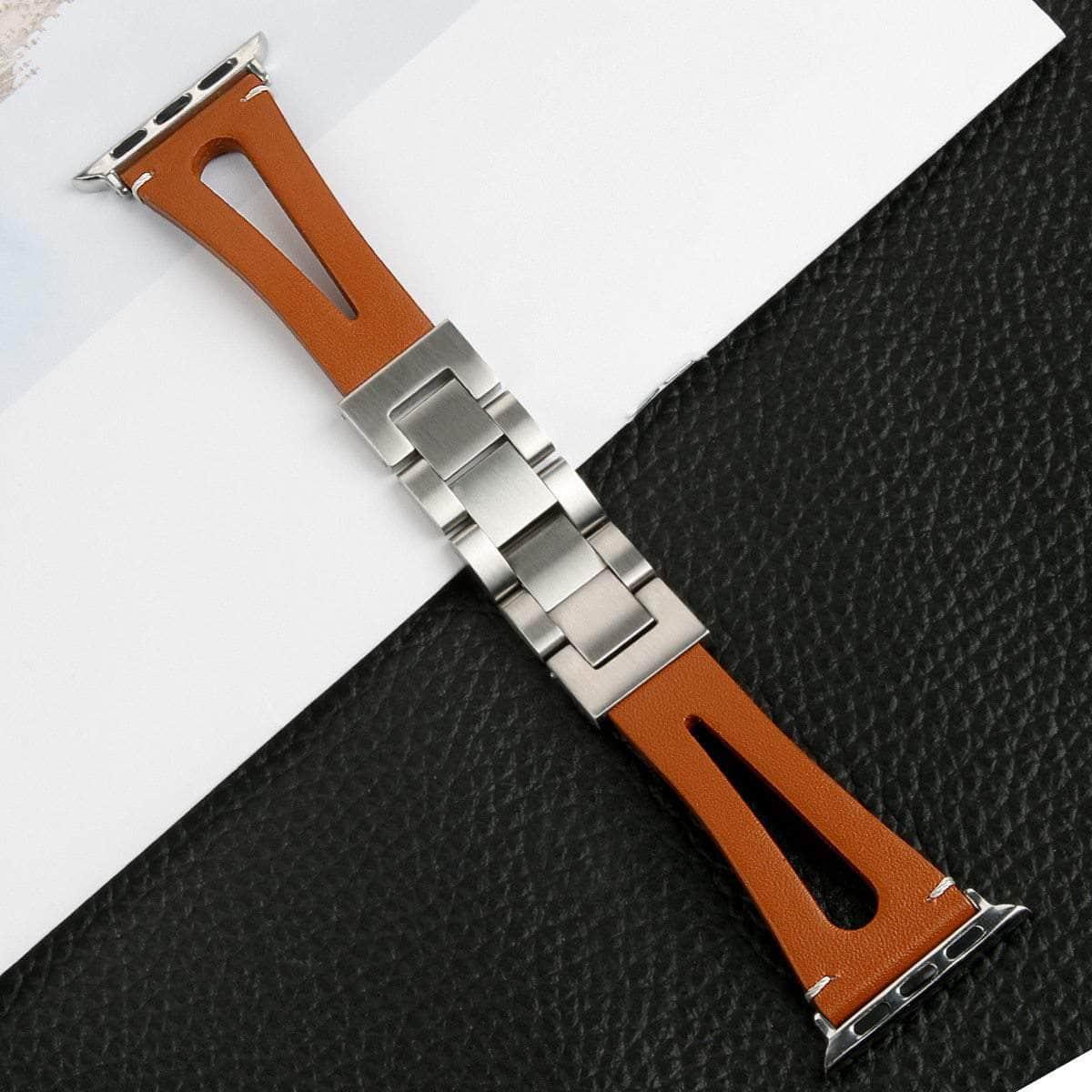 Genuine Leather Loop Metal Band Apple Watch 6 5 4 3 SE 44/42/40/38 - CaseBuddy