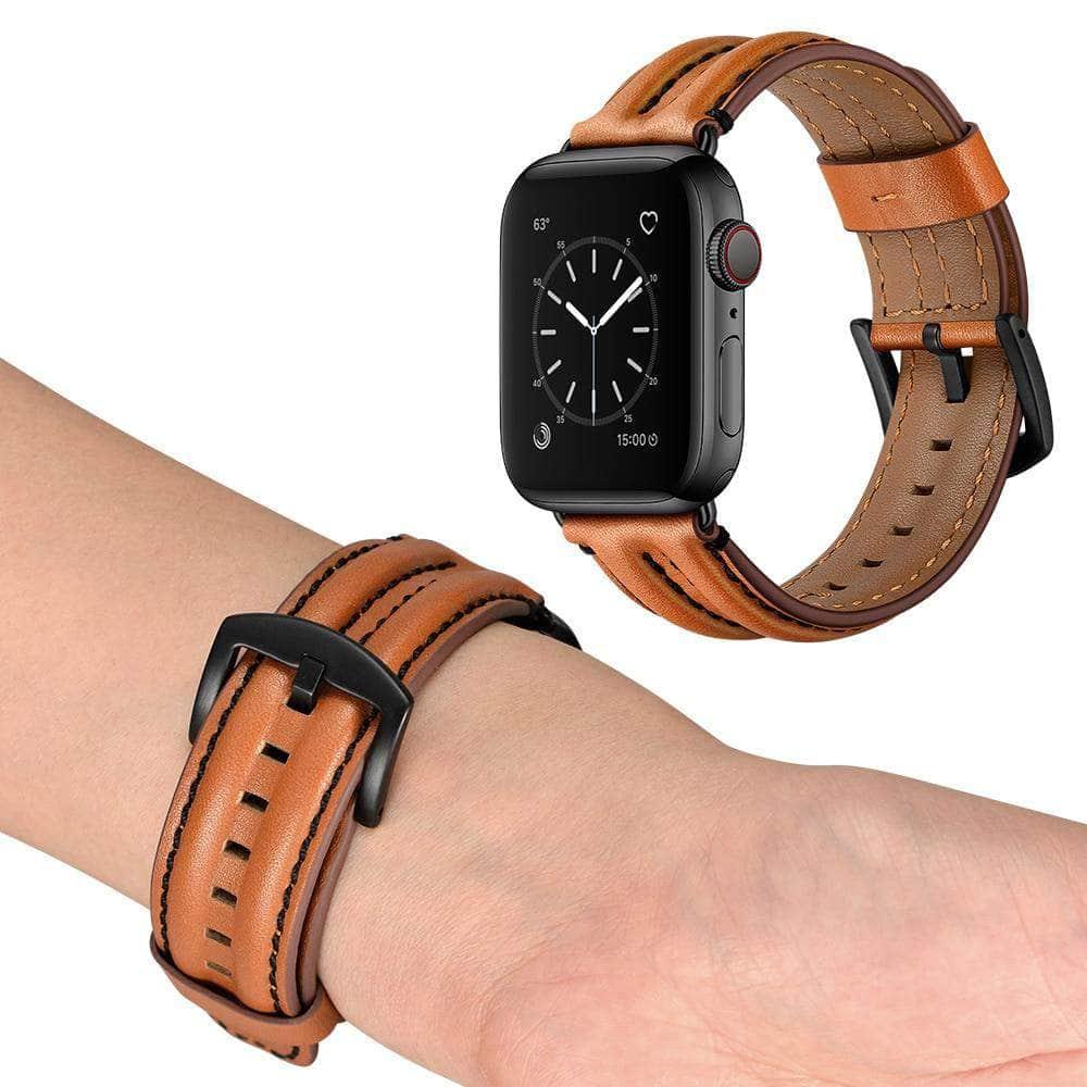 Genuine Leather Strap Apple Watch 3 4 5 6 SE Band 44/40/42/38 Double Keel Belt - CaseBuddy