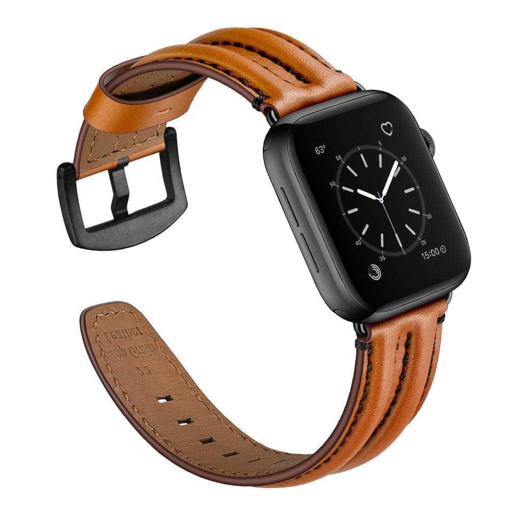 Genuine Leather Strap Apple Watch 3 4 5 6 SE Band 44/40/42/38 Double Keel Belt - CaseBuddy