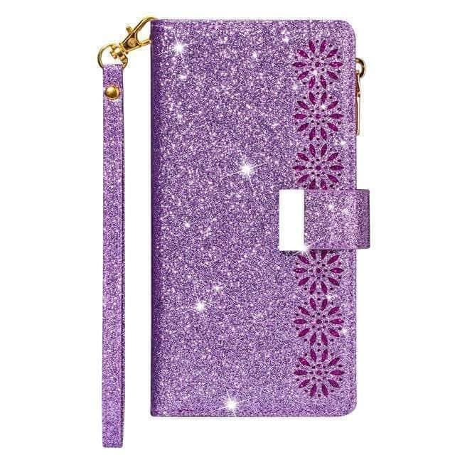 CaseBuddy Australia Casebuddy IP 12 Mini 5.4inch / Purple Glitzy Leather Wallet iPhone Card Holder Case