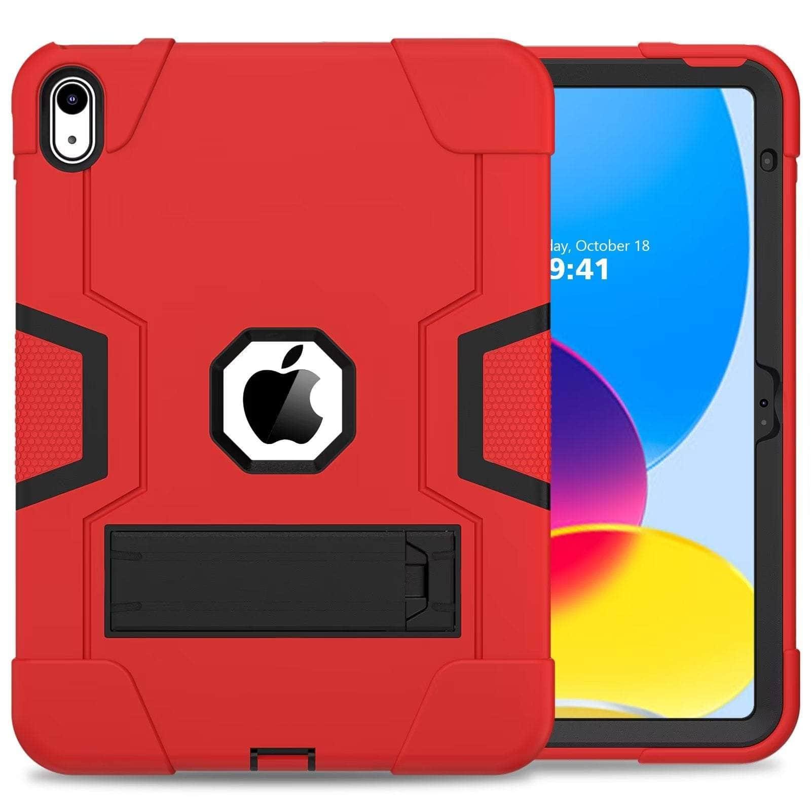 Casebuddy Red Black iPad 10 2022 Shockproof Kickstand Kid Silicone case