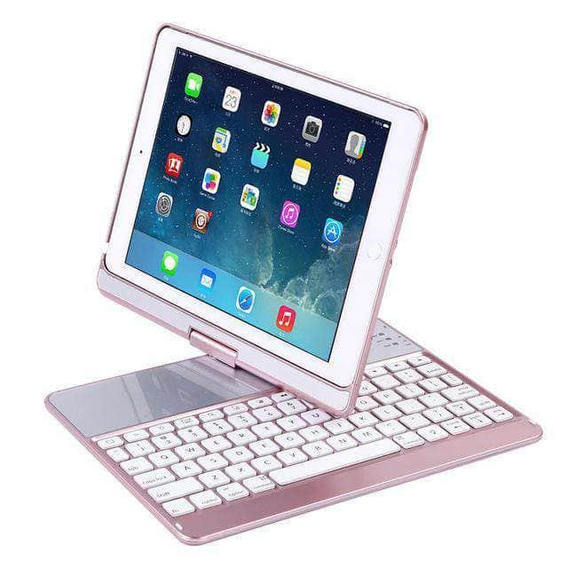 CaseBuddy Casebuddy Rose Gold iPad 360 Rotation Backlit Light Wireless Bluetooth Keyboard Case iPad 5/6 Air 1/2