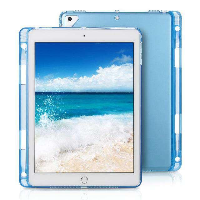 iPad 6 Transparent Rubber Clear Tablet Soft Silicone Case with Pencil Holder - CaseBuddy
