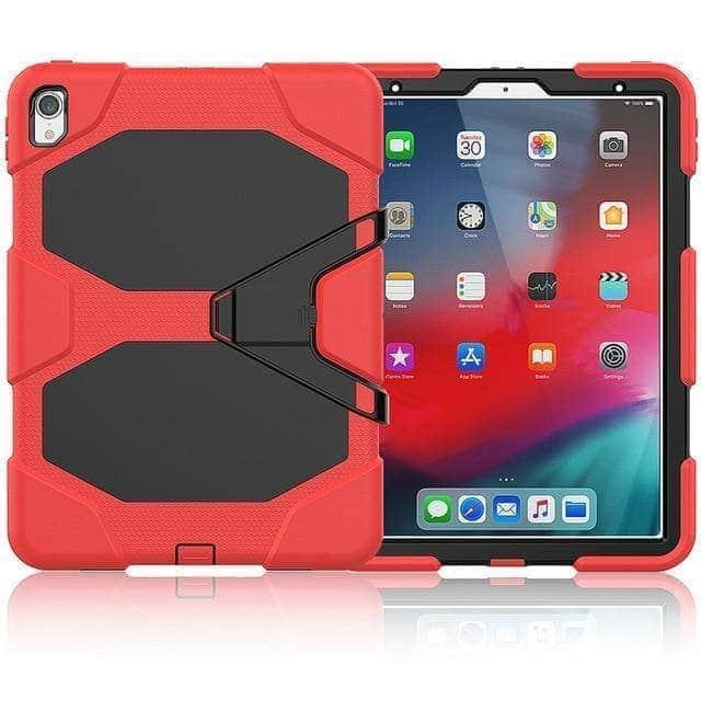 CaseBuddy Casebuddy Red iPad Pro 11" (2018) A1980 Military Heavy Duty Silicone PC Rugged Stand Case