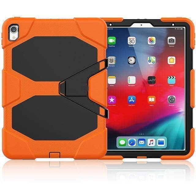 CaseBuddy Casebuddy Orange iPad Pro 11" (2018) A1980 Military Heavy Duty Silicone PC Rugged Stand Case
