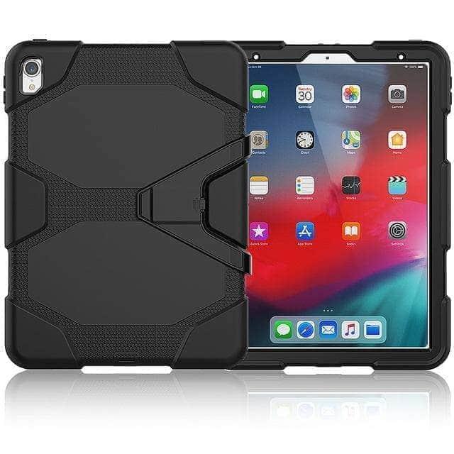 CaseBuddy Casebuddy Black iPad Pro 11" (2018) A1980 Military Heavy Duty Silicone PC Rugged Stand Case