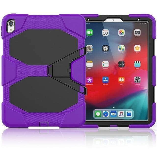CaseBuddy Casebuddy Purple iPad Pro 11" (2018) A1980 Military Heavy Duty Silicone PC Rugged Stand Case