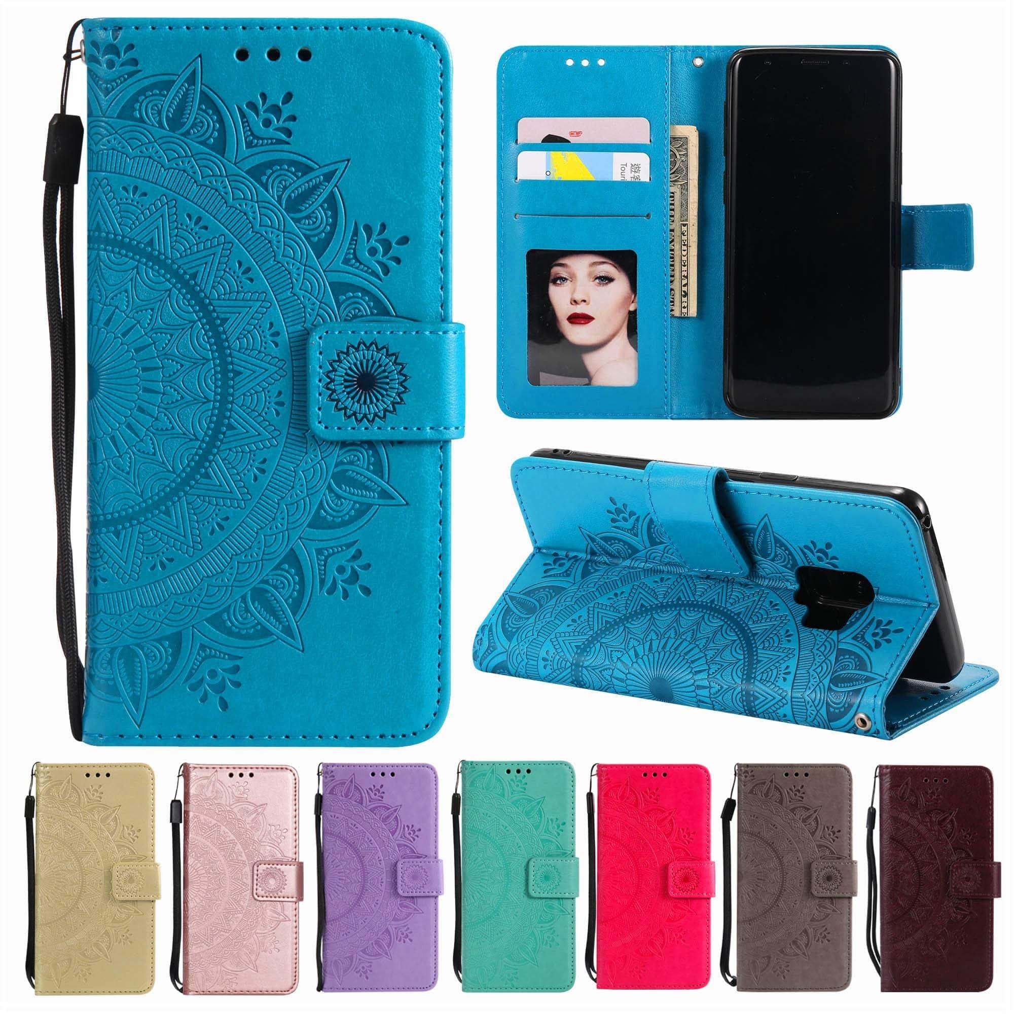 Casebuddy iPhone 13 Pro Max Embossed Mandala Flower Case iPhone Leather Wallet Flip Case