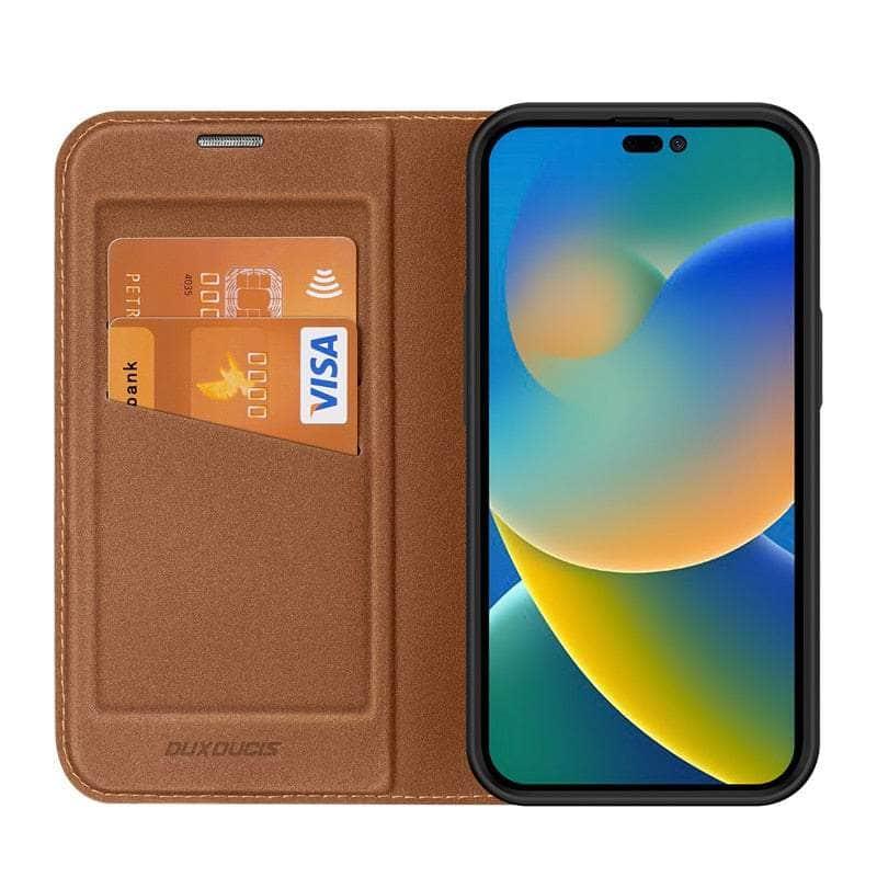 Casebuddy Brown Case / For iPhone 14 Pro iPhone 14 Pro Magnetic Folio Leather Flip Wallet Stand